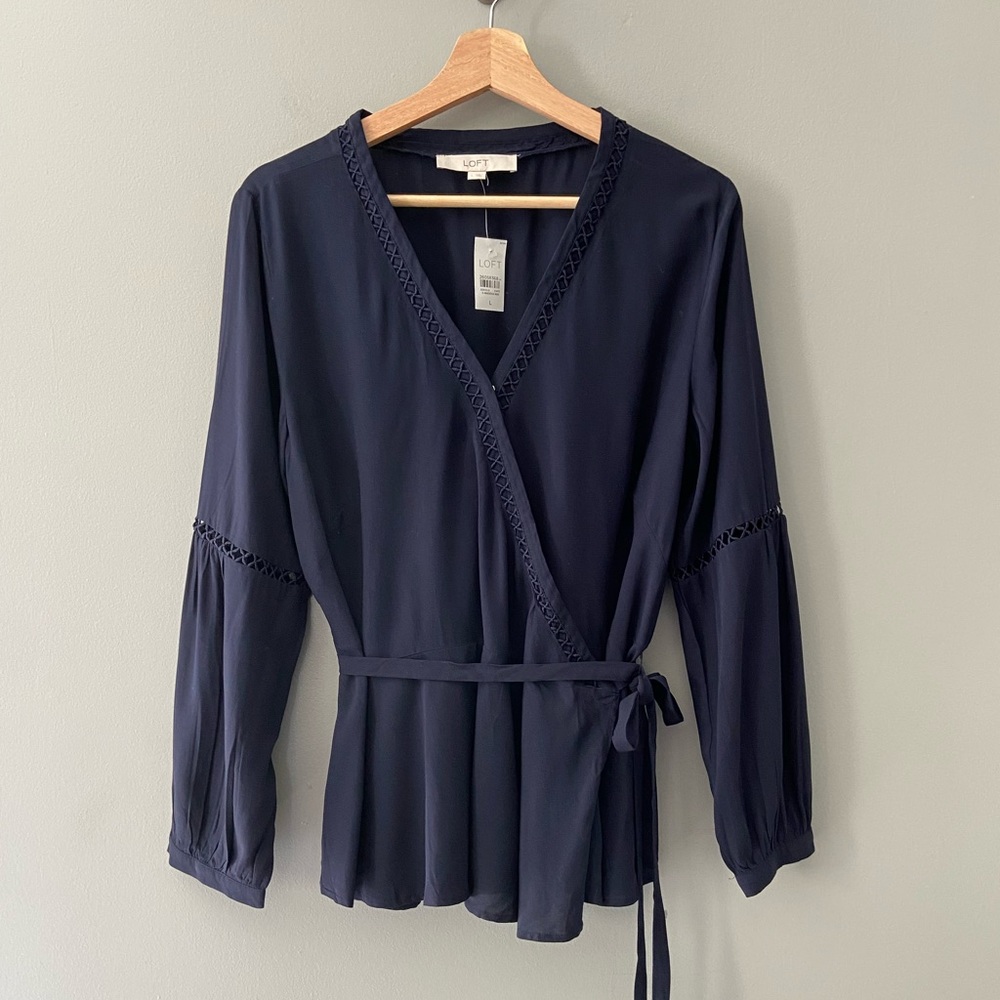 Loft Lattice Wrap Blouse Forever Navy Size Large